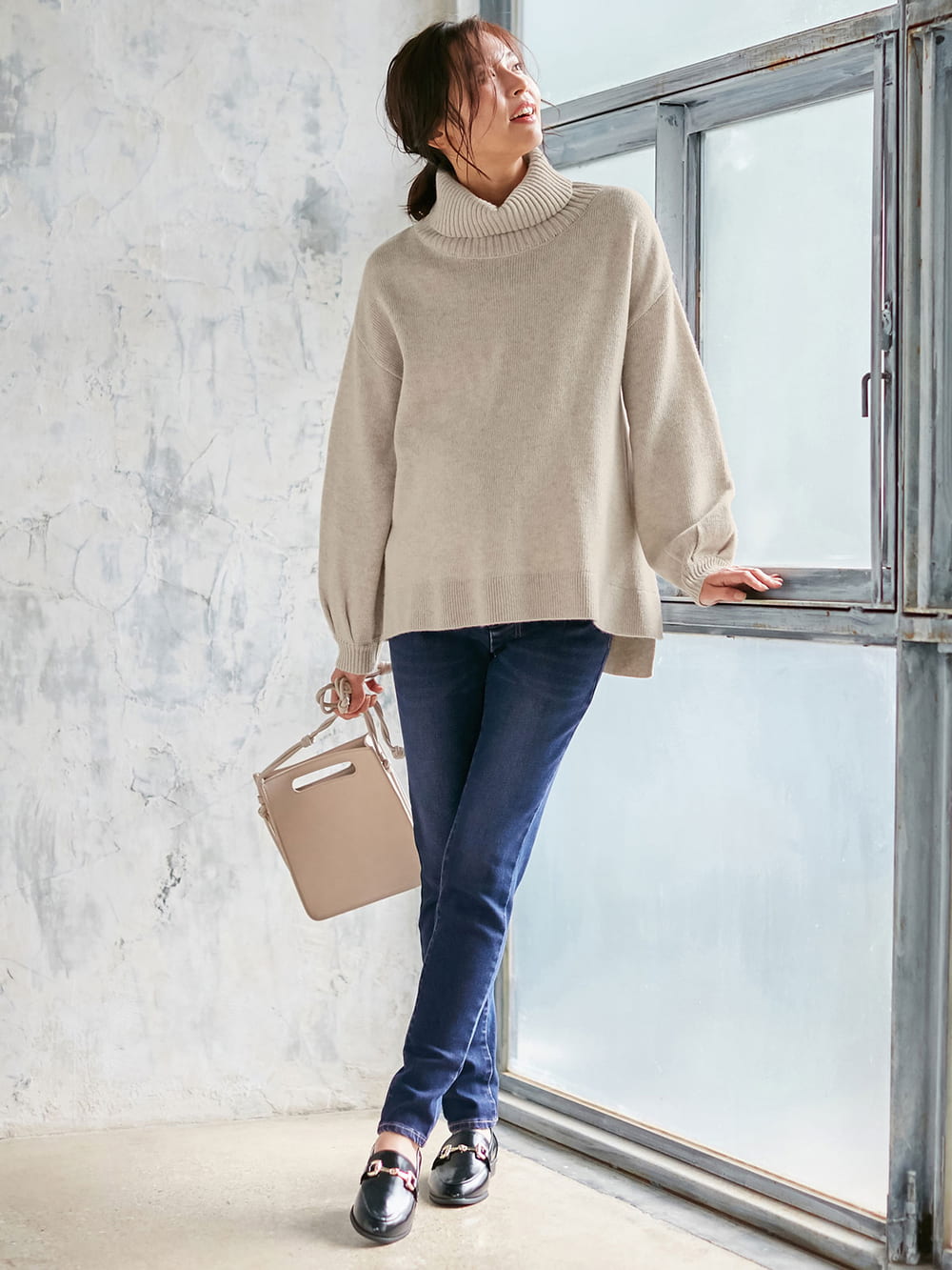 マタニティ パンツ|【産前産後対応】ストレッチハイブリッドデニムVパンツ【出産後も長く使える】|ネイビー