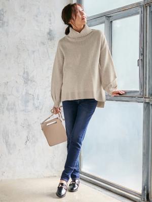 マタニティ パンツ|【産前産後対応】ストレッチハイブリッドデニムVパンツ【出産後も長く使える】|ネイビー