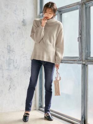 マタニティ パンツ|【産前産後対応】ストレッチハイブリッドデニムVパンツ【出産後も長く使える】|ネイビー