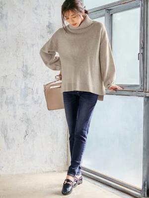 マタニティ パンツ|【産前産後対応】ストレッチハイブリッドデニムVパンツ【出産後も長く使える】|ネイビー