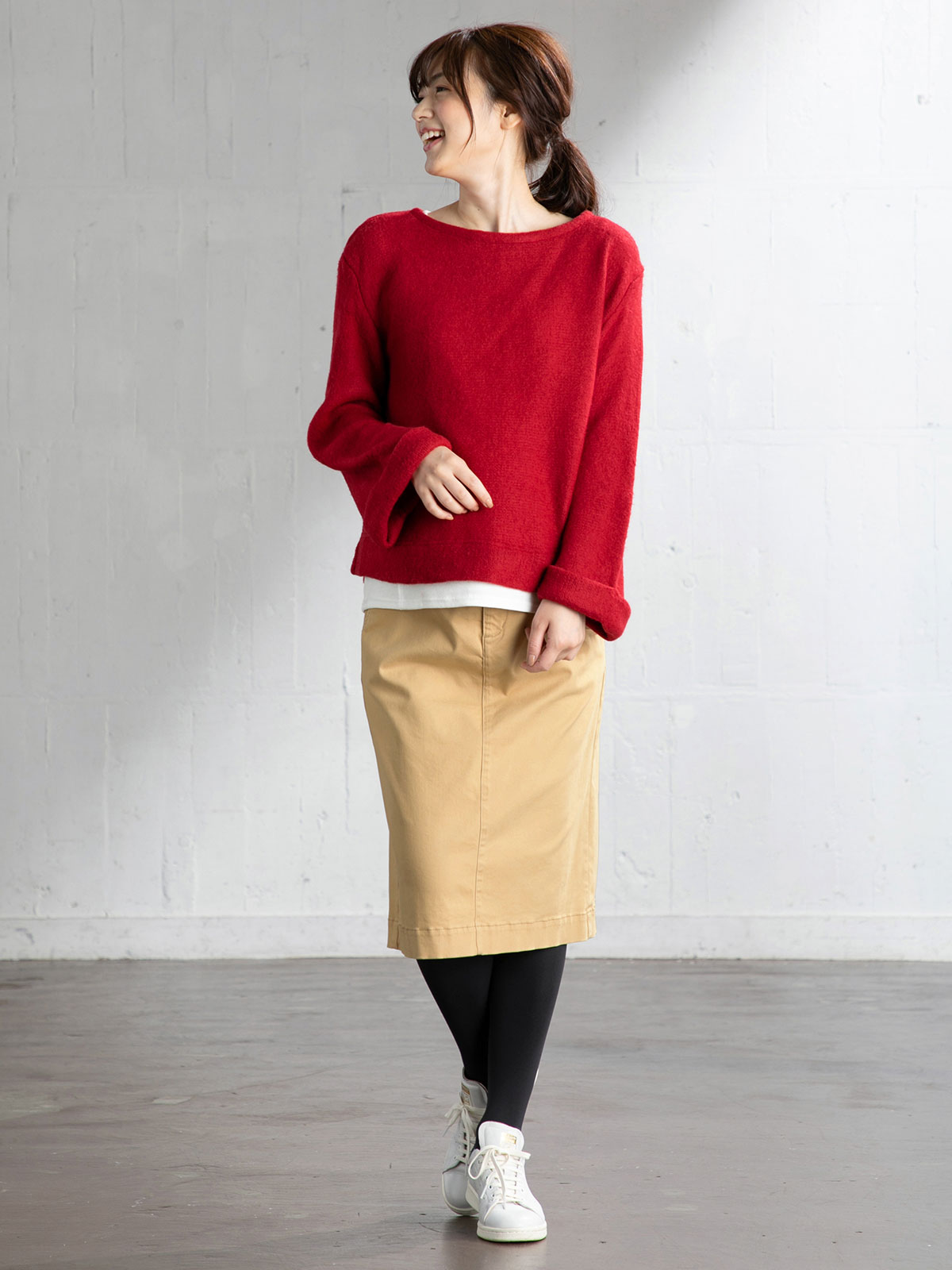 マタニティ スカート|【産前産後対応】モダール混なめらかタイトスカート|ベージュ