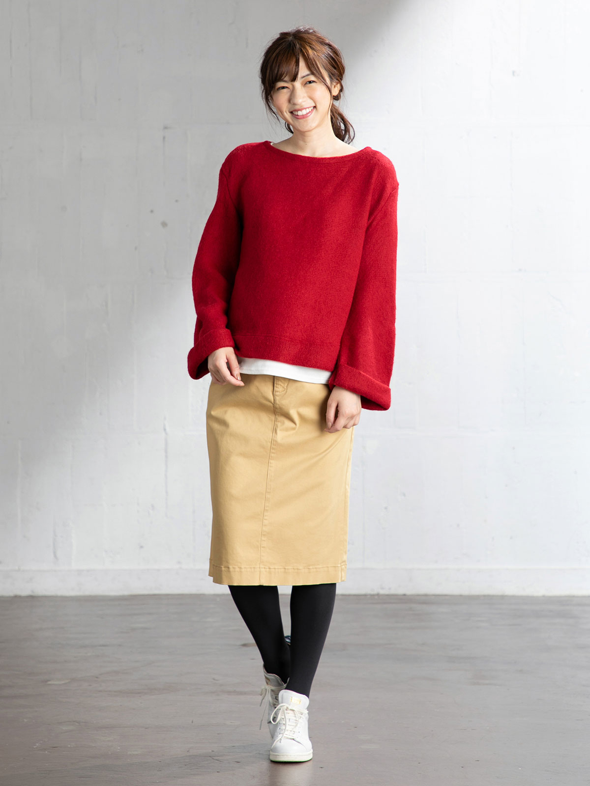 マタニティ スカート|【産前産後対応】モダール混なめらかタイトスカート|ベージュ