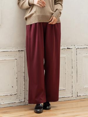 マタニティ パンツ|【産前産後対応】TRストレッチタックワイドパンツ【出産後も長く使える】|ボルドー