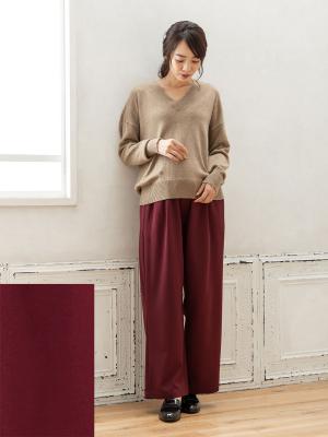マタニティ パンツ|【産前産後対応】TRストレッチタックワイドパンツ【出産後も長く使える】|ボルドー