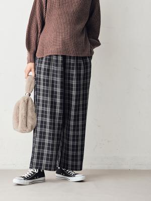 マタニティ パンツ|【産前産後対応】TRストレッチタックワイドパンツ【出産後も長く使える】|ウィンドーペンチェック（裏起毛）