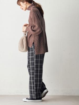 マタニティ パンツ|【産前産後対応】TRストレッチタックワイドパンツ【出産後も長く使える】|ウィンドーペンチェック（裏起毛）