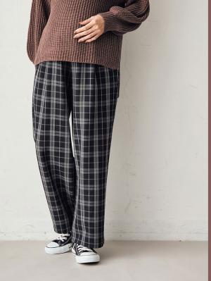 マタニティ パンツ|【産前産後対応】TRストレッチタックワイドパンツ【出産後も長く使える】|ウィンドーペンチェック（裏起毛）