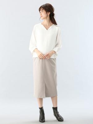 マタニティ トップス|ハイクォリティジョーゼットキーネックトップス　マタニティ・授乳服【出産後も長く使える】|アイボリー