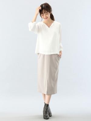 マタニティ トップス|ハイクォリティジョーゼットキーネックトップス　マタニティ・授乳服【出産後も長く使える】|アイボリー