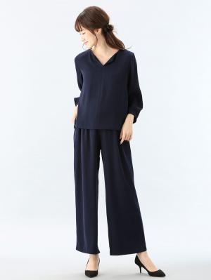 マタニティ トップス|ハイクォリティジョーゼットキーネックトップス　マタニティ・授乳服【出産後も長く使える】|ネイビー