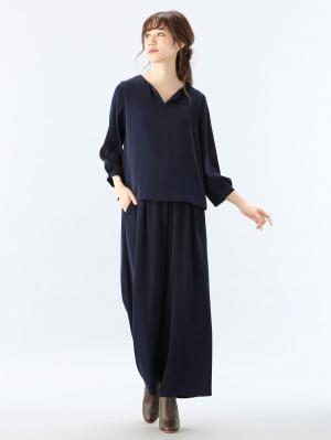 マタニティ トップス|ハイクォリティジョーゼットキーネックトップス　マタニティ・授乳服【出産後も長く使える】|ネイビー