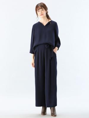 マタニティ トップス|ハイクォリティジョーゼットキーネックトップス　マタニティ・授乳服【出産後も長く使える】|ネイビー