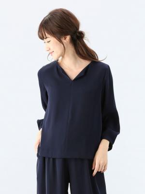 マタニティ トップス|ハイクォリティジョーゼットキーネックトップス　マタニティ・授乳服【出産後も長く使える】|ネイビー