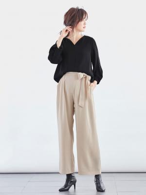 マタニティ トップス|ハイクォリティジョーゼットキーネックトップス　マタニティ・授乳服【出産後も長く使える】|ブラック