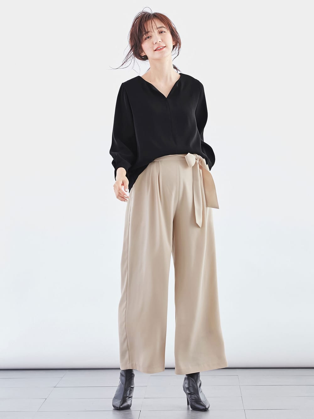 マタニティ トップス|ハイクォリティジョーゼットキーネックトップス　マタニティ・授乳服【出産後も長く使える】|ブラック