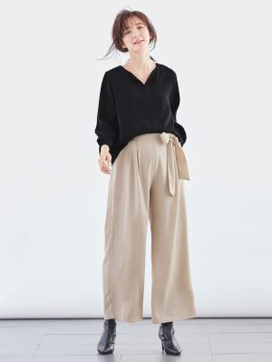 マタニティ トップス|ハイクォリティジョーゼットキーネックトップス　マタニティ・授乳服【出産後も長く使える】|ブラック