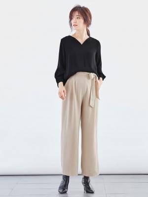 マタニティ トップス|ハイクォリティジョーゼットキーネックトップス　マタニティ・授乳服【出産後も長く使える】|ブラック