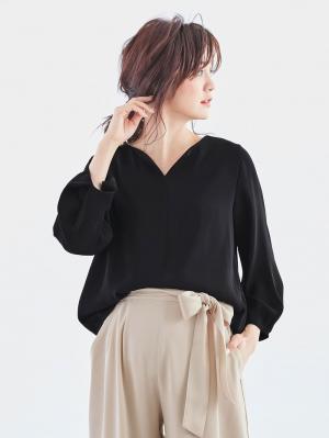 マタニティ トップス|ハイクォリティジョーゼットキーネックトップス　マタニティ・授乳服【出産後も長く使える】|ブラック