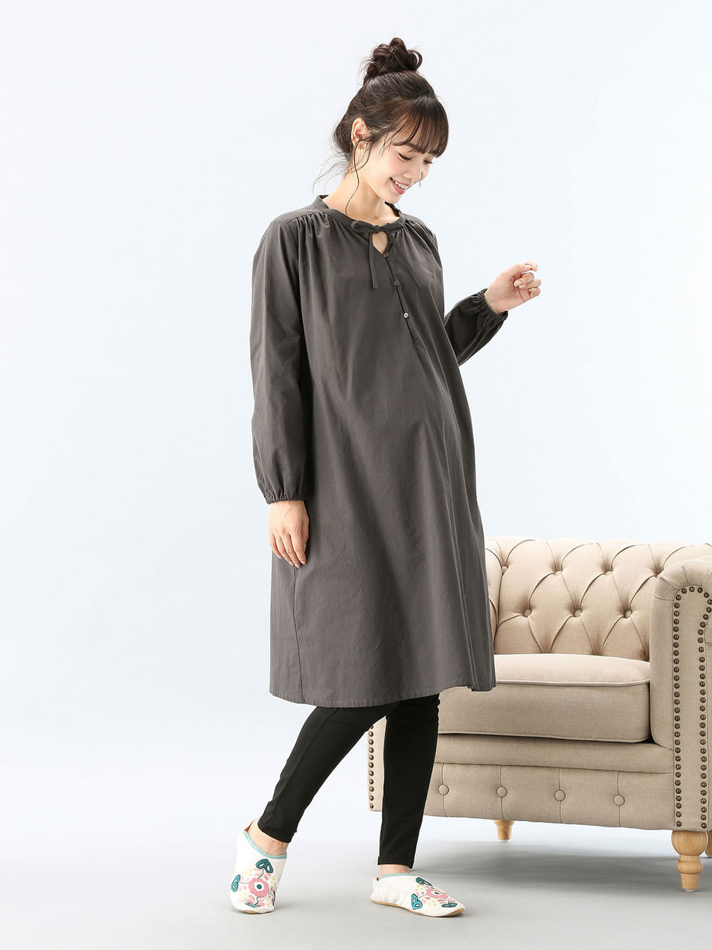 授乳口付 産前産後レギンス付 ギャザーワンピースパジャマ エンジェリーベ マタニティウェア 授乳服通販 エンジェリーベ 公式