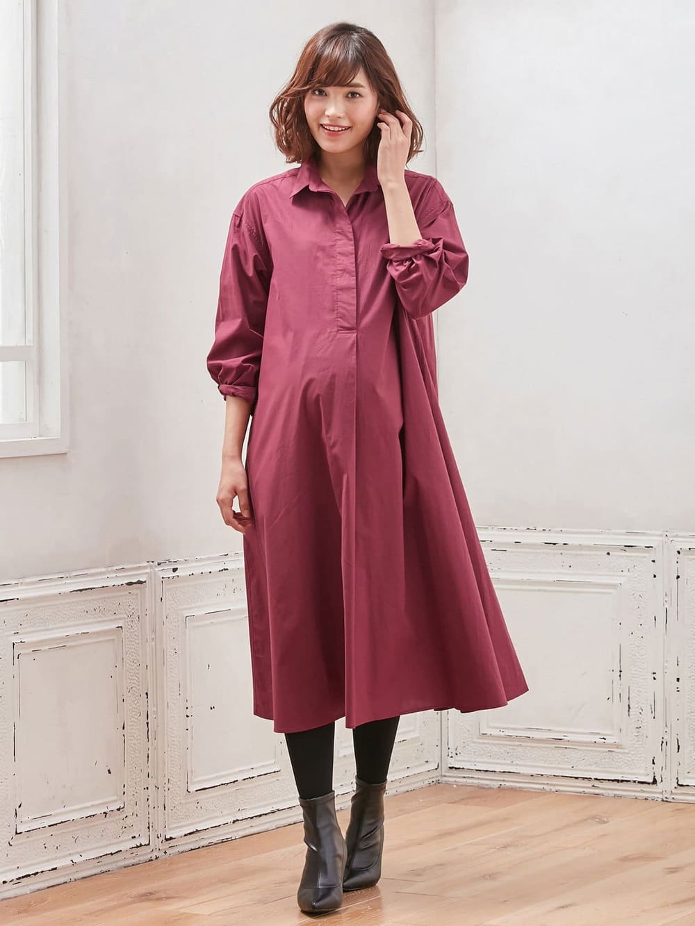 授乳しやすい フレアシャツワンピース マタニティウェア 授乳服通販 エンジェリーベ 公式 授乳しやすい フレアシャツワンピース マタニティウェア 授乳服通販 エンジェリーベ 公式