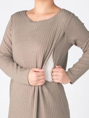 アウトレット|マタニティリブニットソーワンピース　マタニティ・授乳服【出産後も長く使える】