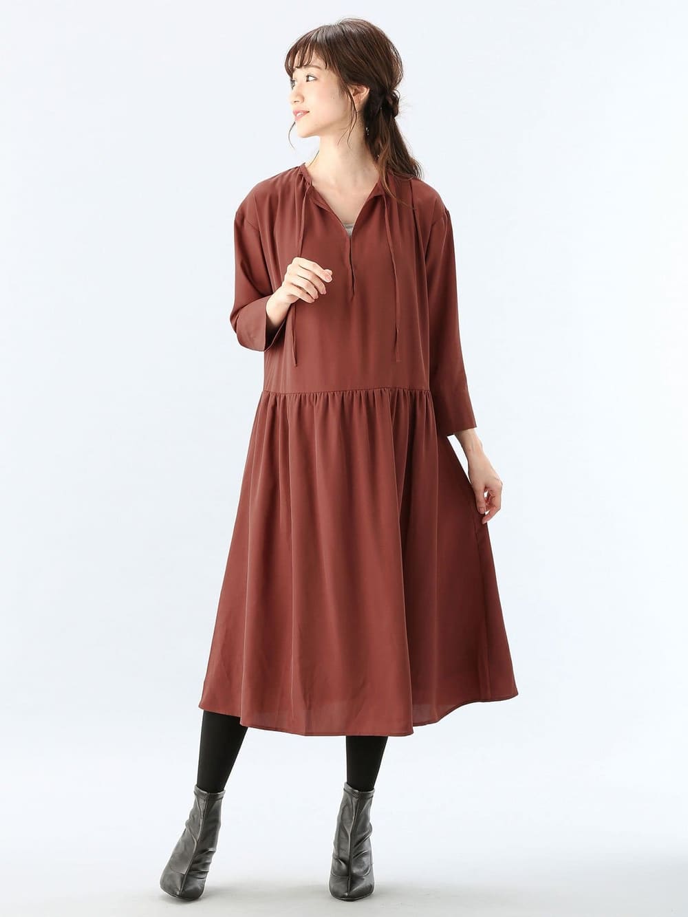 ワンピース|スキッパーワンピース　マタニティ・授乳服|ブラウン
