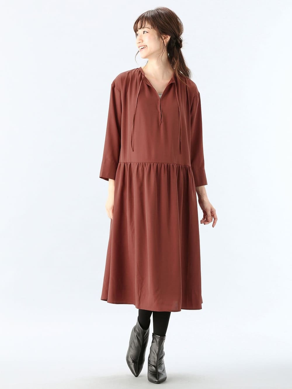 ワンピース|スキッパーワンピース　マタニティ・授乳服|ブラウン