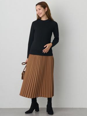マタニティ スカート|アコーディオンプリーツロングスカート【出産後も長く使える】【産前産後対応】|キャメル