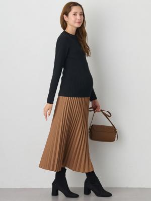 マタニティ スカート|アコーディオンプリーツロングスカート【出産後も長く使える】【産前産後対応】|キャメル