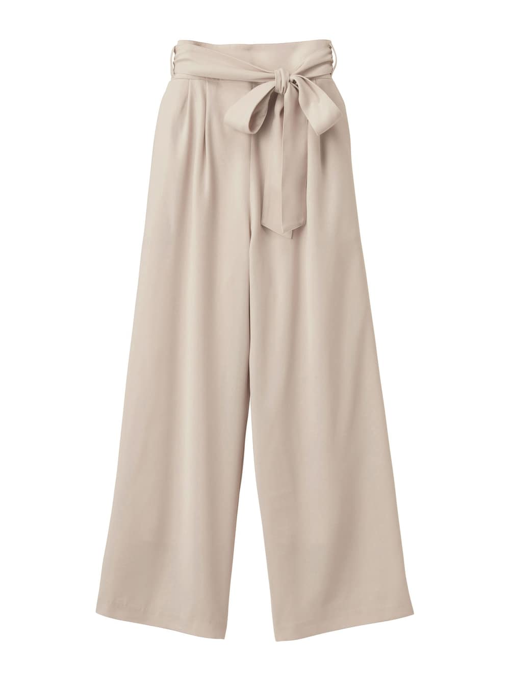 マタニティ パンツ|【産前産後対応】ハイクォリティジョーゼットリボン付ワイドパンツ【出産後も長く使える】|ベージュ