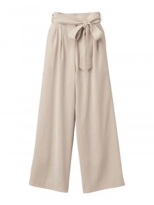 マタニティ パンツ|【産前産後対応】ハイクォリティジョーゼットリボン付ワイドパンツ【出産後も長く使える】|ベージュ