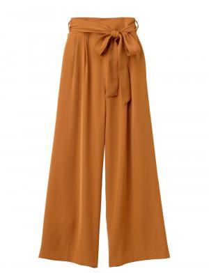 マタニティ パンツ|【産前産後対応】ハイクォリティジョーゼットリボン付ワイドパンツ【出産後も長く使える】|キャメル