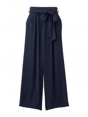 マタニティ パンツ|【産前産後対応】ハイクォリティジョーゼットリボン付ワイドパンツ【出産後も長く使える】|ネイビー