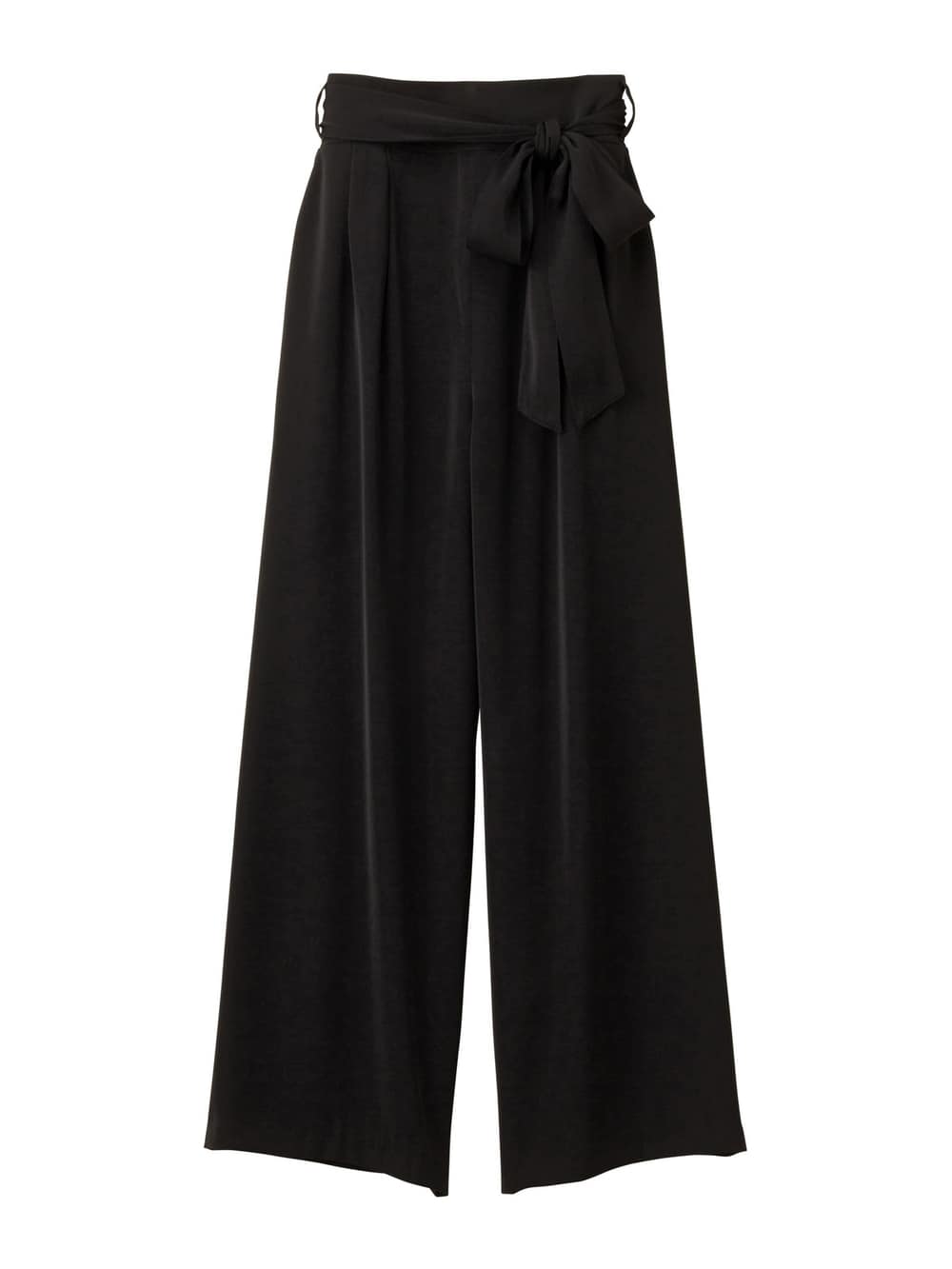 マタニティ パンツ|【産前産後対応】ハイクォリティジョーゼットリボン付ワイドパンツ【出産後も長く使える】|ブラック