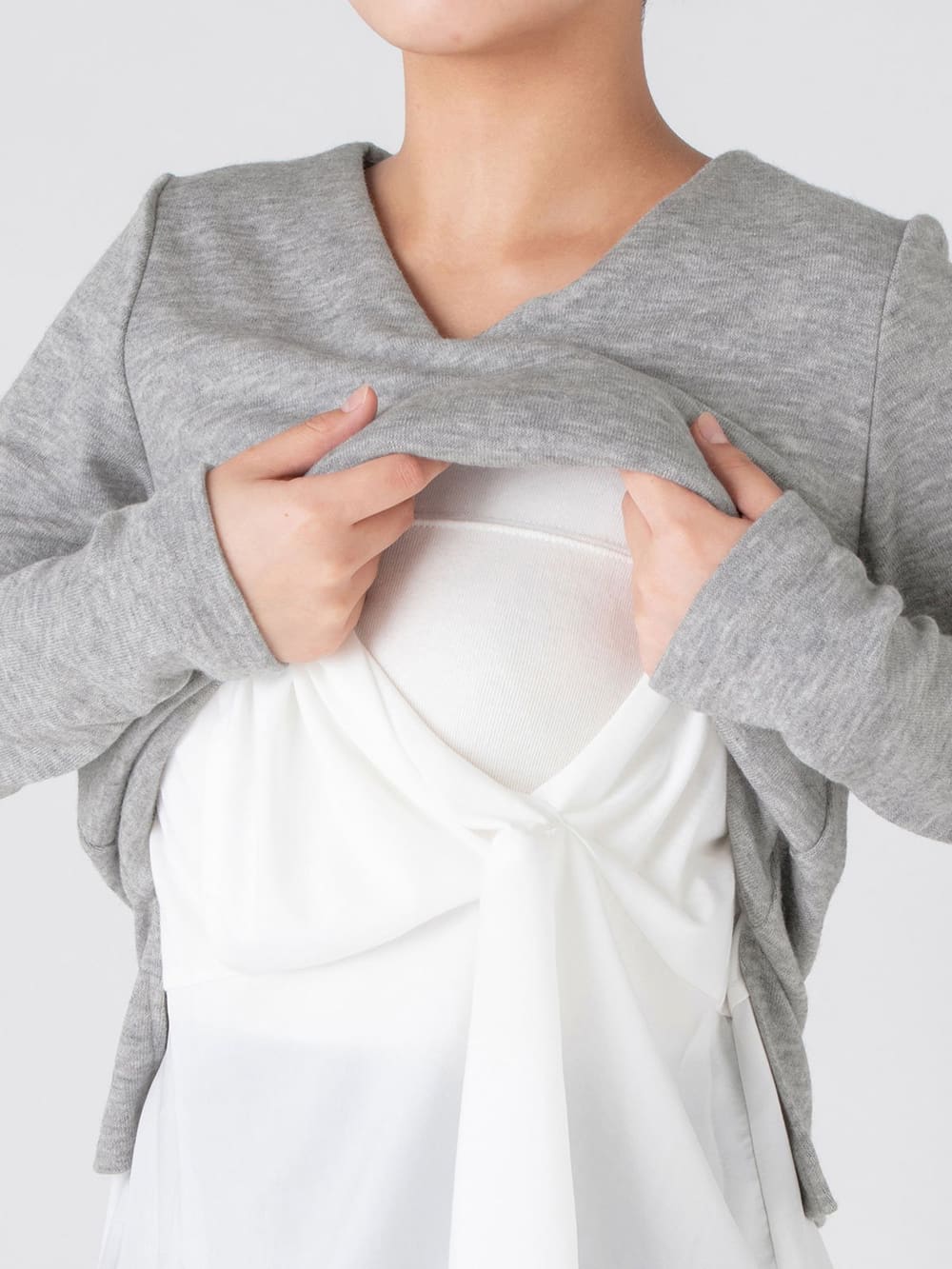 アウトレット|レイヤードVネックニットソートップス　マタニティ・授乳服【出産後も長く使える】