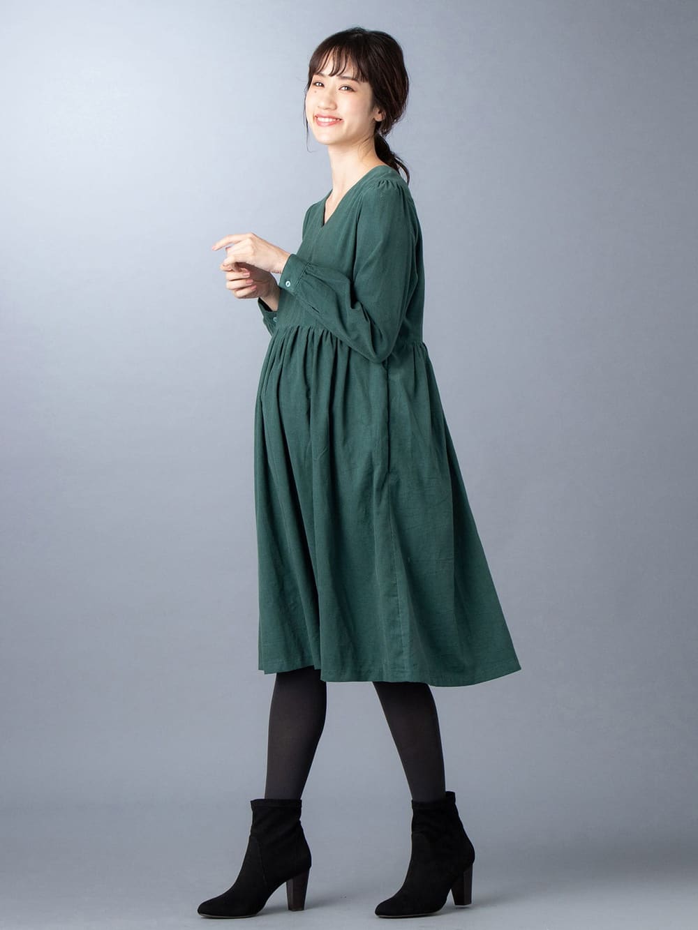 マタニティ ワンピース 授乳口付 産前産後用 コーデュロイギャザーワンピース マタニティウェア 授乳服通販 エンジェリーベ 公式