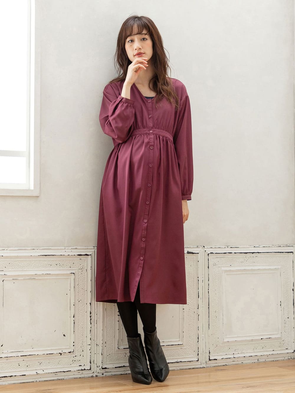 マタニティ ワンピース 授乳しやすい 羽織にもなるエンパイヤシルエット2wayワンピース マタニティウェア 授乳服通販 エンジェリーベ 公式