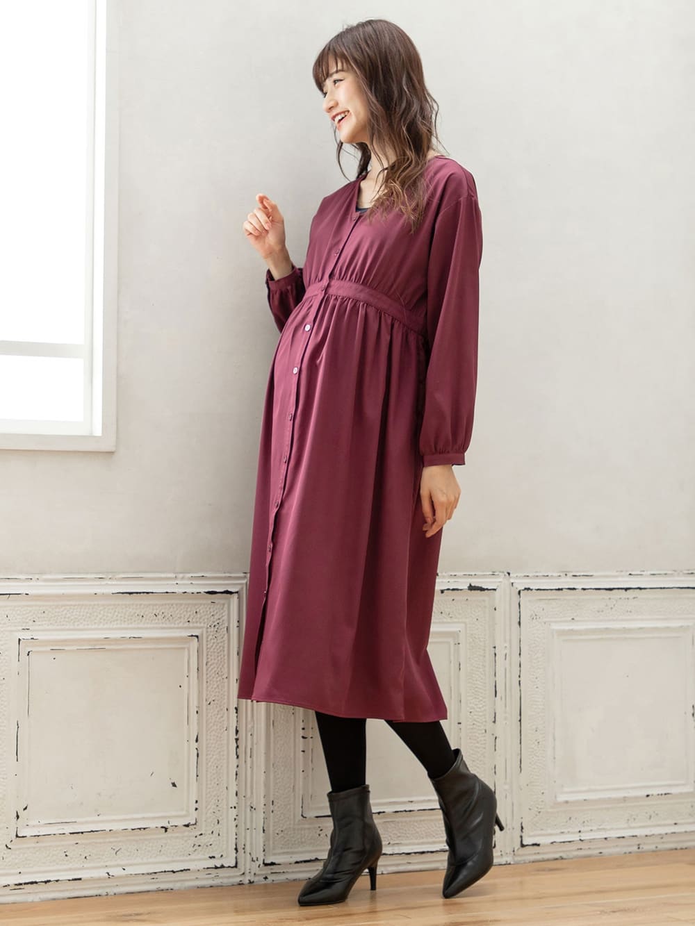 マタニティ ワンピース 授乳しやすい 羽織にもなるエンパイヤシルエット2wayワンピース マタニティウェア 授乳服通販 エンジェリーベ 公式