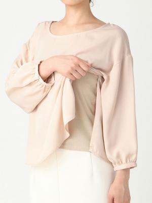 アウトレット|【セットアップ可】ツイルクルーネックブラウス　マタニティ・授乳服【出産後も長く使える】