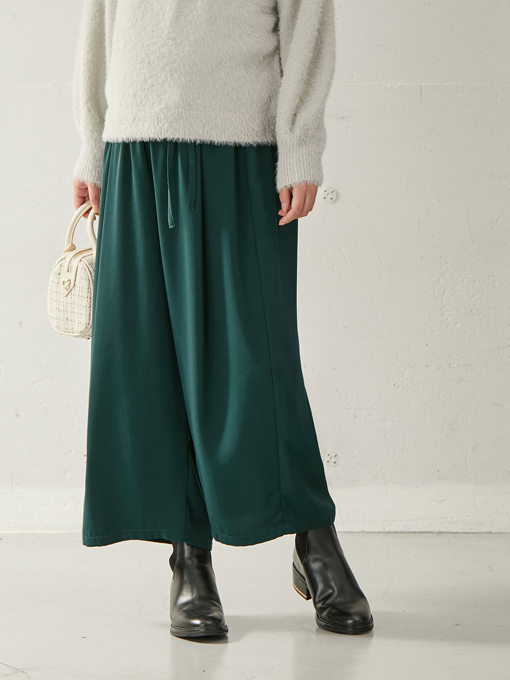 マタニティ パンツ|【産前産後対応】【セットアップ可】ツイルワイドパンツ【出産後も長く使える】|グリーン