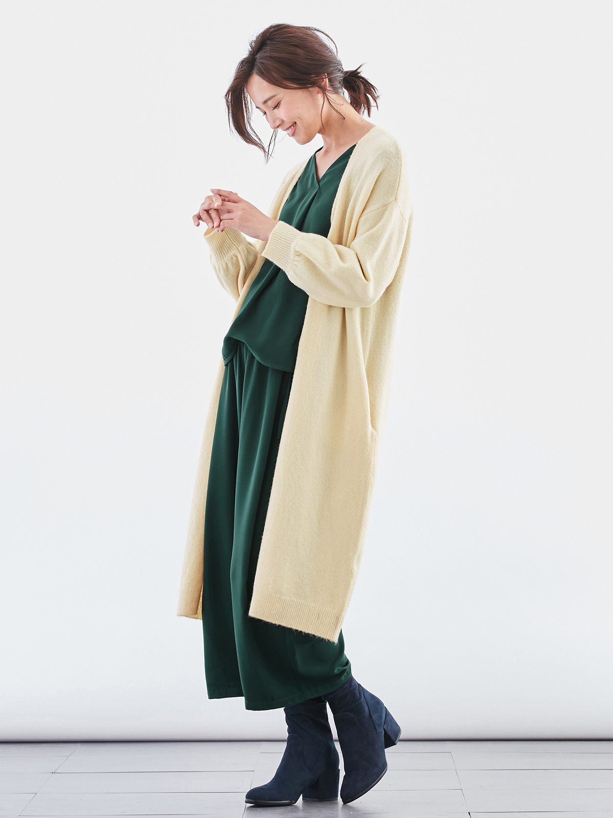 マタニティ パンツ|【産前産後対応】【セットアップ可】ツイルワイドパンツ【出産後も長く使える】|グリーン