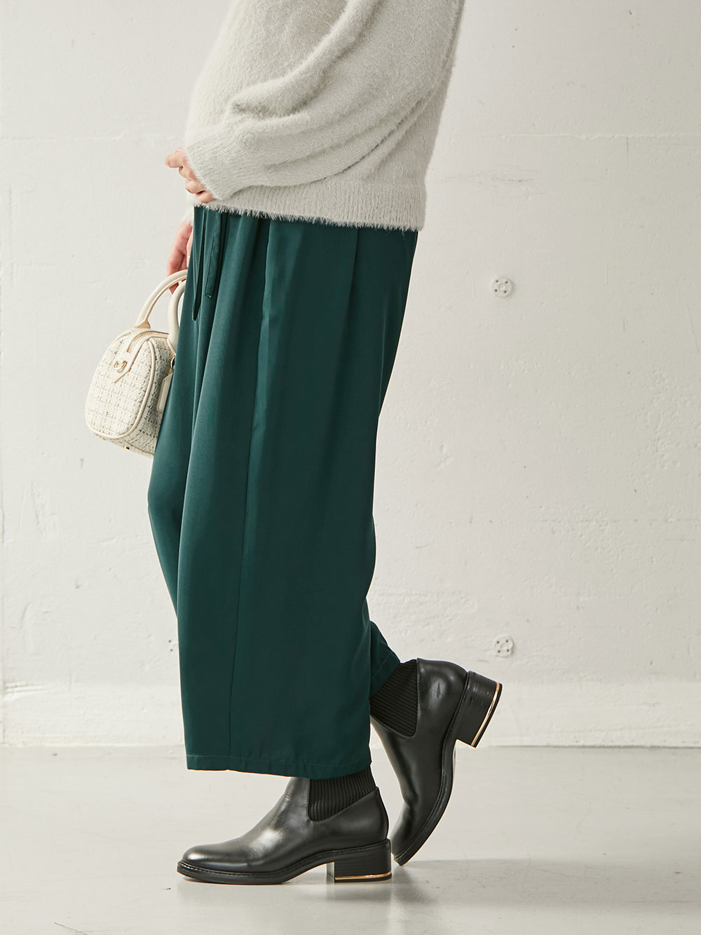 マタニティ パンツ|【産前産後対応】【セットアップ可】ツイルワイドパンツ【出産後も長く使える】|グリーン