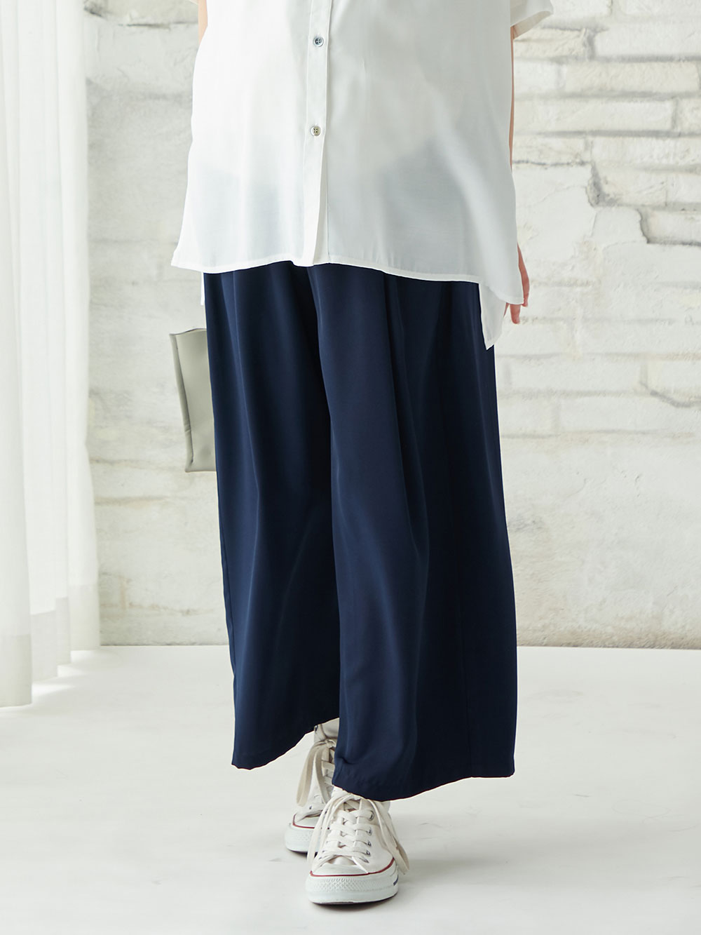 マタニティ パンツ|【産前産後対応】【セットアップ可】ツイルワイドパンツ【出産後も長く使える】|ネイビー