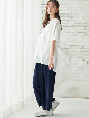 マタニティ パンツ|【産前産後対応】【セットアップ可】ツイルワイドパンツ【出産後も長く使える】|ネイビー