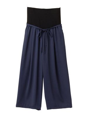 マタニティ パンツ|【産前産後対応】【セットアップ可】ツイルワイドパンツ【出産後も長く使える】|ネイビー