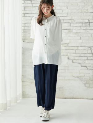 マタニティ パンツ|【産前産後対応】【セットアップ可】ツイルワイドパンツ【出産後も長く使える】|ネイビー