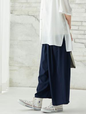 マタニティ パンツ|【産前産後対応】【セットアップ可】ツイルワイドパンツ【出産後も長く使える】|ネイビー