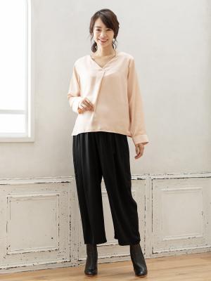 マタニティ パンツ|【産前産後対応】【セットアップ可】ツイルワイドパンツ【出産後も長く使える】|ブラック