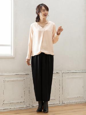 マタニティ パンツ|【産前産後対応】【セットアップ可】ツイルワイドパンツ【出産後も長く使える】|ブラック