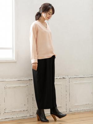 マタニティ パンツ|【産前産後対応】【セットアップ可】ツイルワイドパンツ【出産後も長く使える】|ブラック